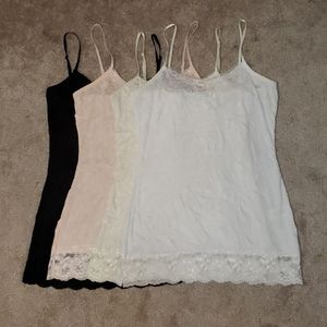 Maurices Black, Blush, Cream and White Lace Trim Tank Tops